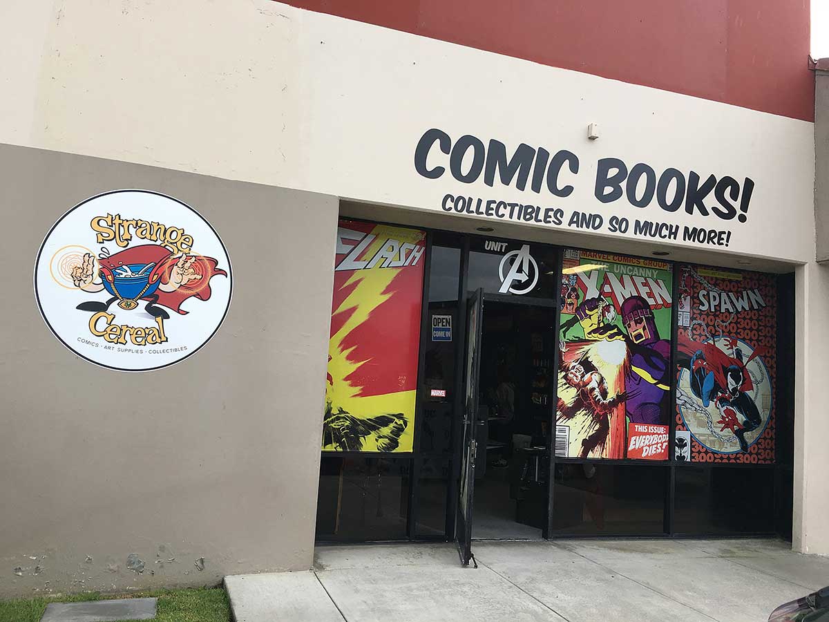 strange cereal comic book shop exterior