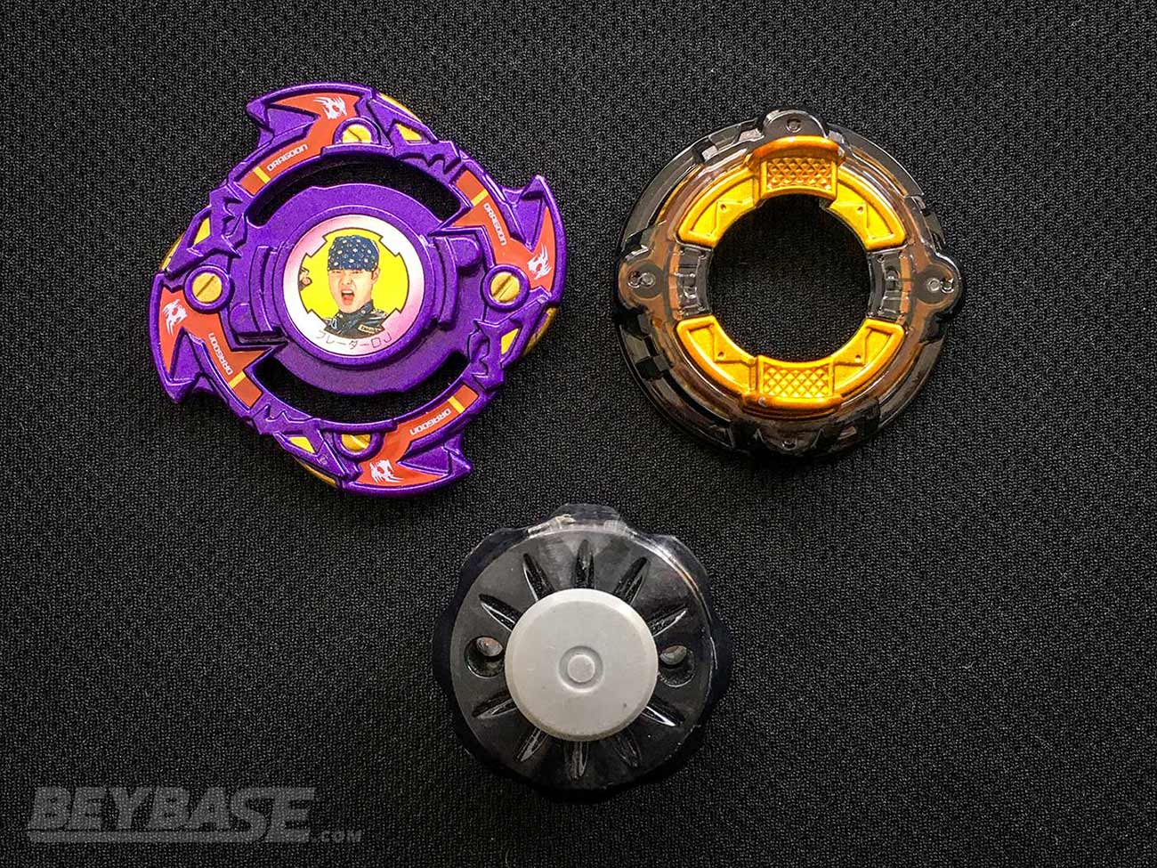 beyblade burst classic stamina combo parts: dragoon f layer, polish disk, and drift driver