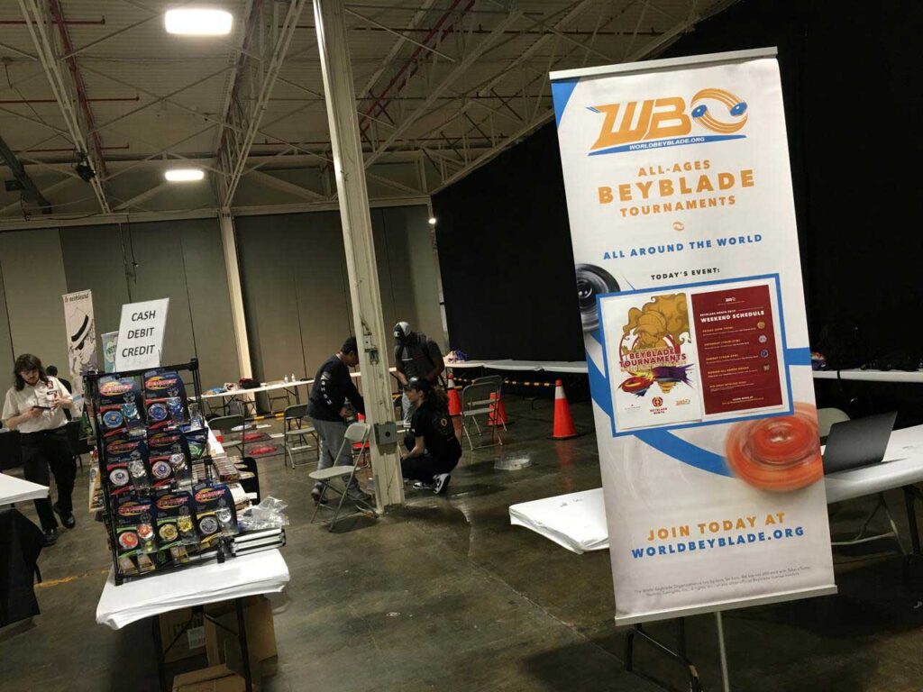 wbo beyblade tournaments stand up banner in front of tournament area